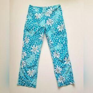 LILLY PULITZER White Blue Stretch Cotton Liza Capri Leopard Lounge Size 0